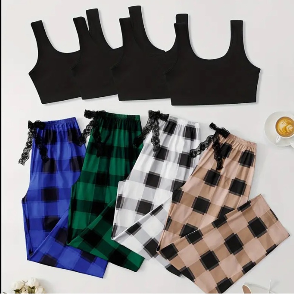 2-pc Casual Plaid Print Lounge Set